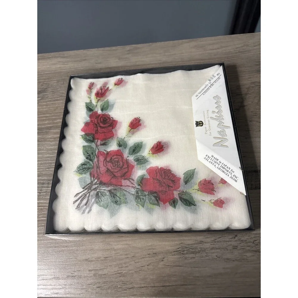 Vintage Silk Effect Rice Paper Napkins Japan Red Roses Victorian Shabby Chic